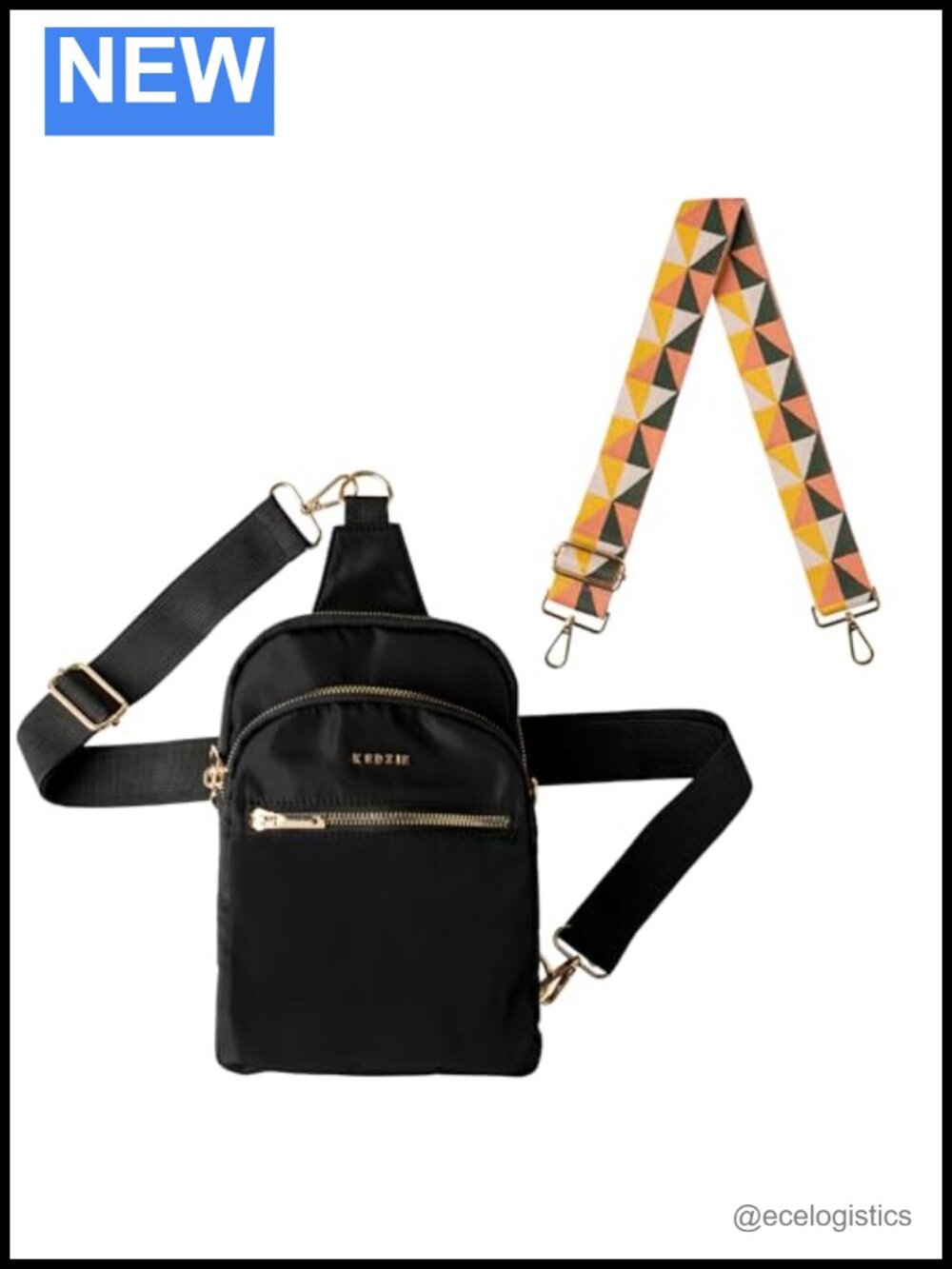 Convertible Sling Crossbody Bag with Interchangeable 2" Wide Strap, Zippered